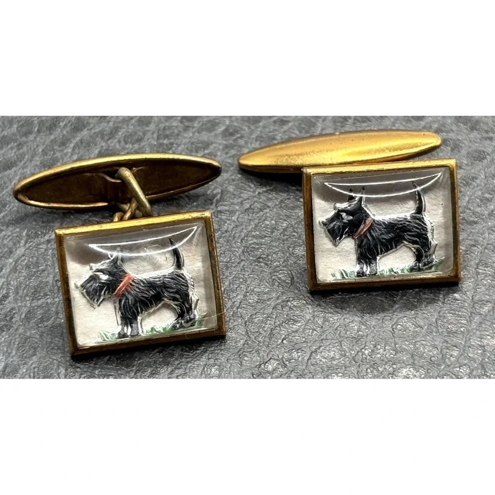 Vintage Scottish Terrier Scottie Dog Enamel Cufflinks Essex Gold Tone